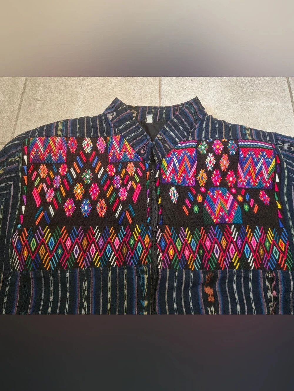 Vintage Guatemalan Multicolor Embroidered Ikat Serape Jacket 2XL? 80s Colorful